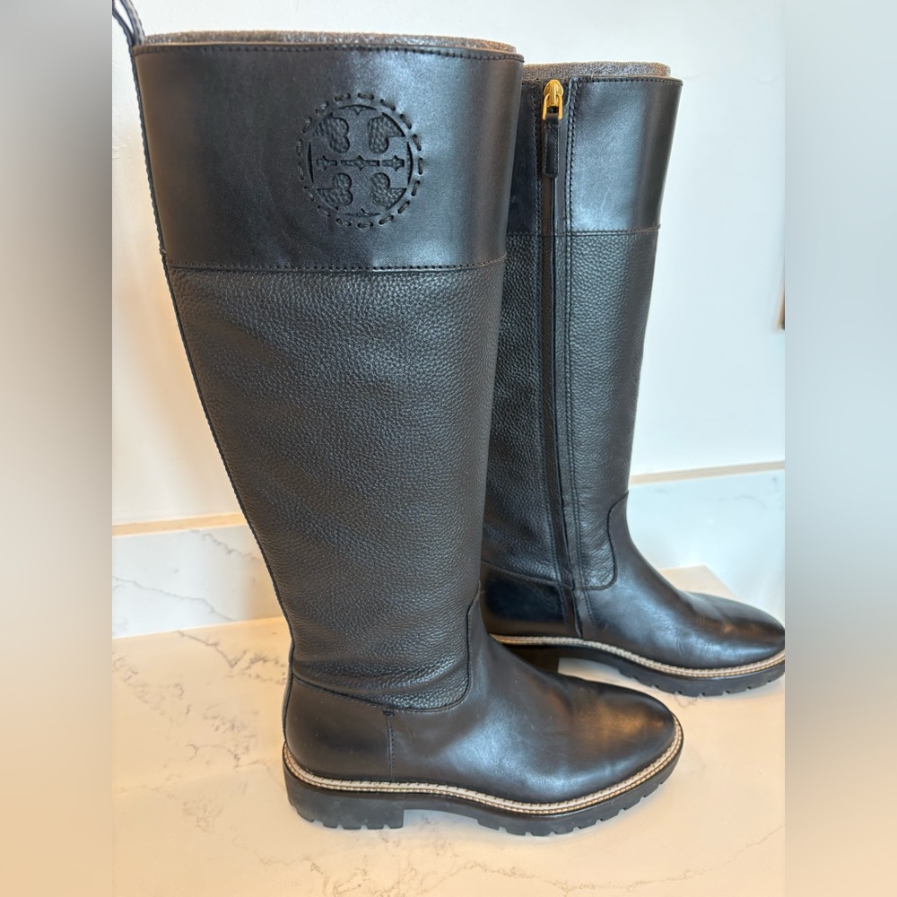 Tory Burch Miller 30mm lug sole boots- Black Tumbled Leather